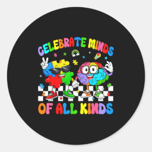 Celebrate minds of kinds brain autism awareness classic round sticker