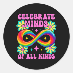 Celebrate Minds of Kinds Groovy Rainbow Infinity Classic Round Sticker