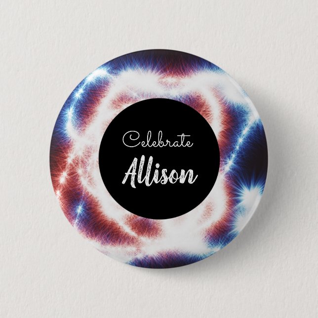 Celebrate Name or Event Red White Blue Fireworks  2 Inch Round Button (Front)