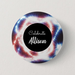Celebrate Name or Event Red White Blue Fireworks  2 Inch Round Button