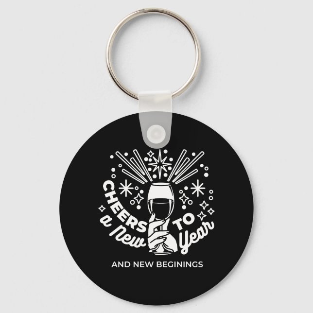 Celebrate New Beginnings Wine Glass Illustration 2 Keychain (Front)