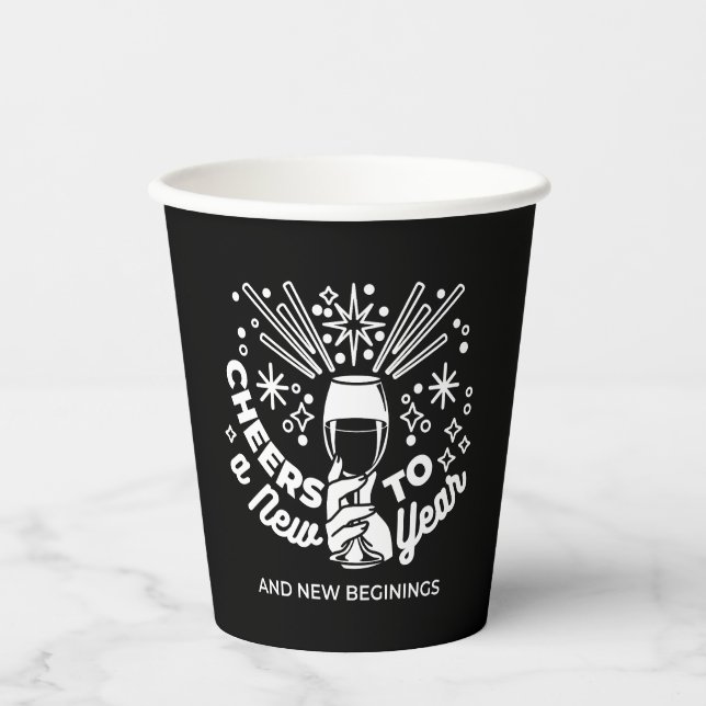 Celebrate New Beginnings Wine Glass Illustration 2 Paper Cups (Front)