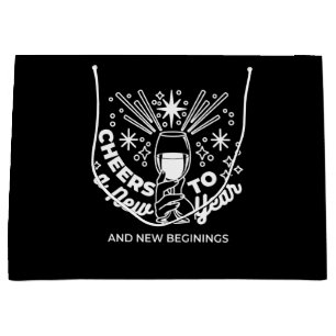 Celebrate New Beginnings Wine Glass Illustration Large Gift Bag