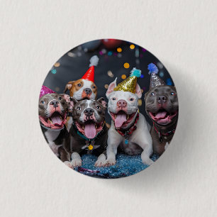 Celebrate New Year & Holidays with Pitbull Dogs 1 Inch Round Button