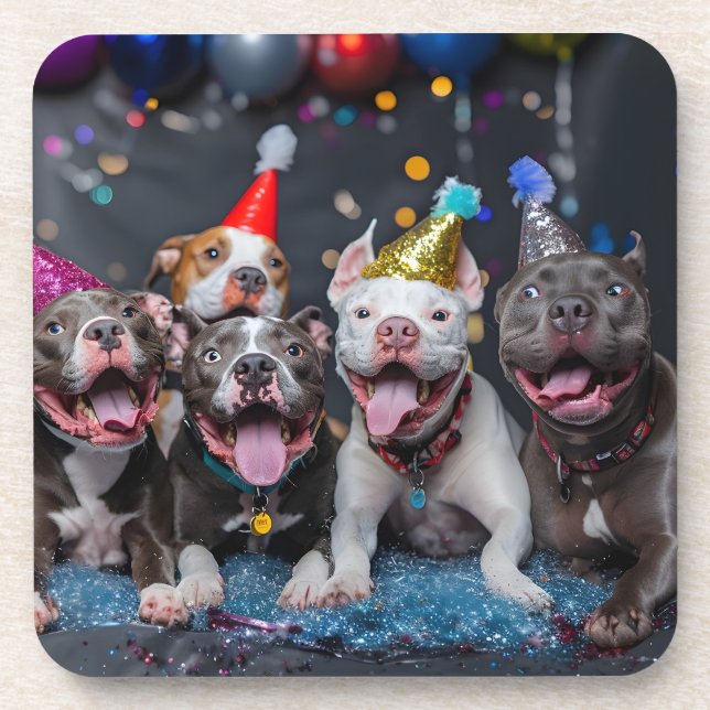 Celebrate New Year & Holidays with Pitbull Dogs Coaster (Front)