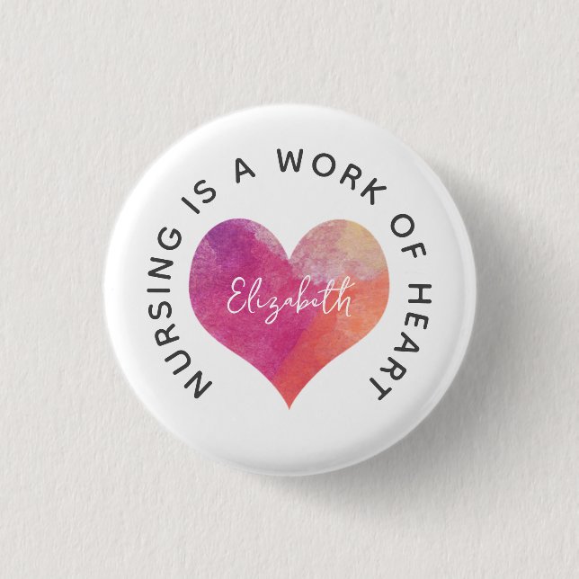 Celebrate Nurses Pink Watercolor Heart 1 Inch Round Button (Front)
