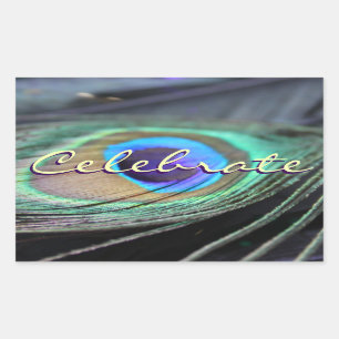 Celebrate Peacock Feather Custom Rectangle Sticker