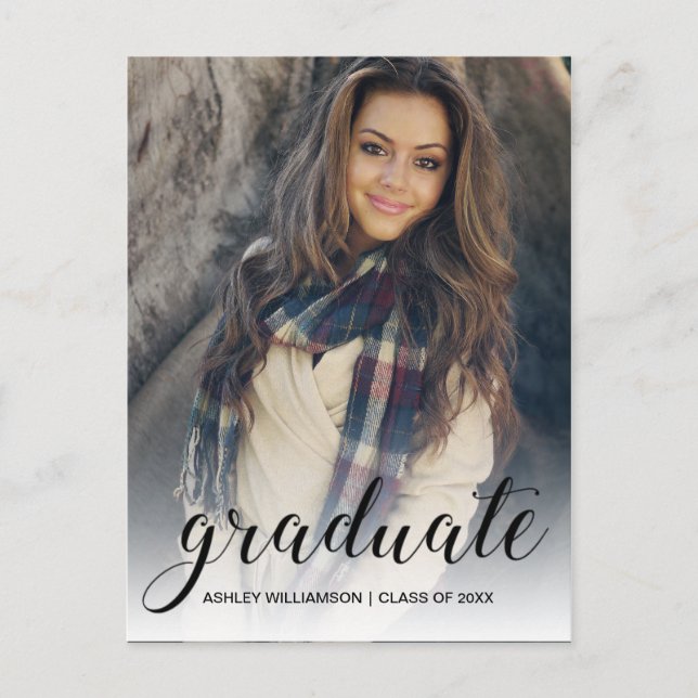 Celebrate Photo White Ombre Graduation Party Invitation Postcard (Front)