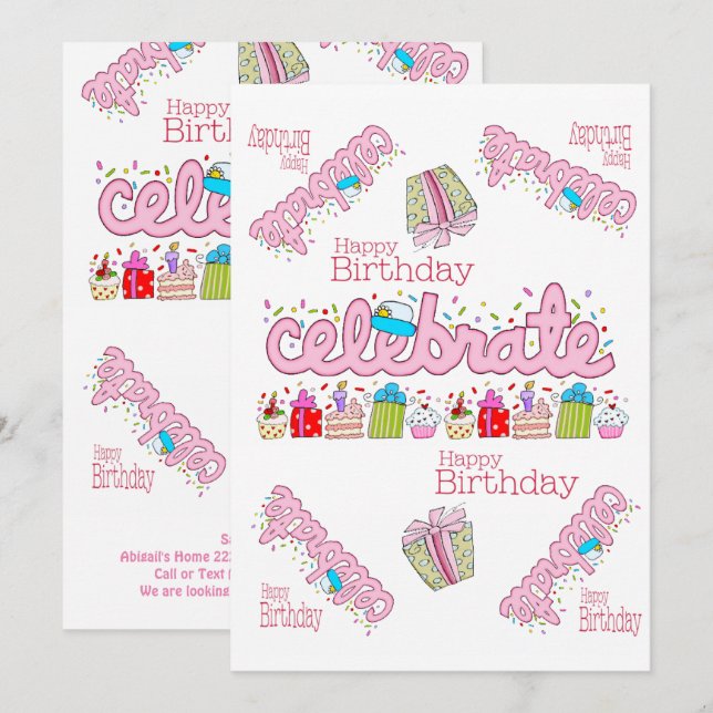 Celebrate Pink  Happy Birthday Invitation  (Front/Back)