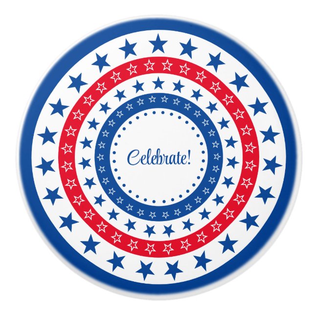 Celebrate Red, White, and Blue Stars Ceramic Knob (Front)