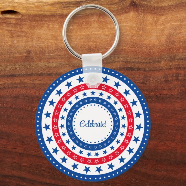 Celebrate Red, White, and Blue Stars Keychain (Front)