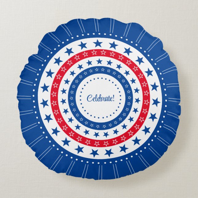 Celebrate Red, White, and Blue Stars Round Pillow (Front)