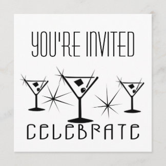 Celebrate - Retro Martinis - Black & White Invitation