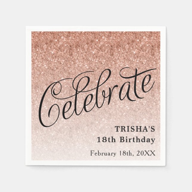 Celebrate Rose Gold Glitter Personalized Napkin (Front)