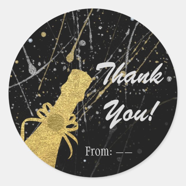 Celebrate Silver & Gold Champagne Party Favour Classic Round Sticker (Front)