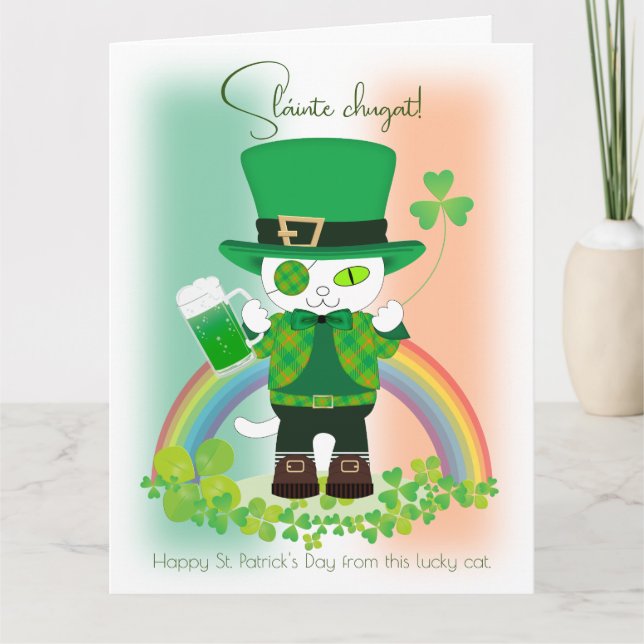 Celebrate St. Patrick's Day with a Lucky Cat Card (Front)