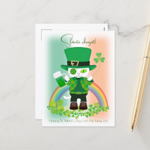 Celebrate St. Patrick's Day with a Lucky Cat Holiday Postcard