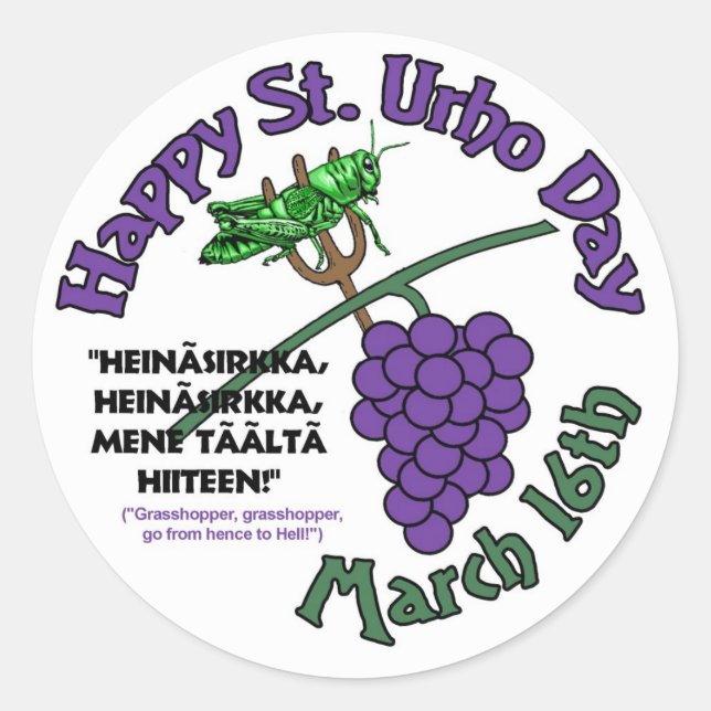 Celebrate St. Urho Day Classic Round Sticker (Front)