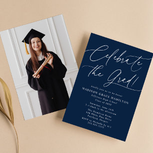 Celebrate the Grad Navy Photo Graduation Party Invitation