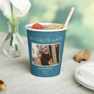 Celebrate the Graduate Modern Turquoise Script  Paper Cups