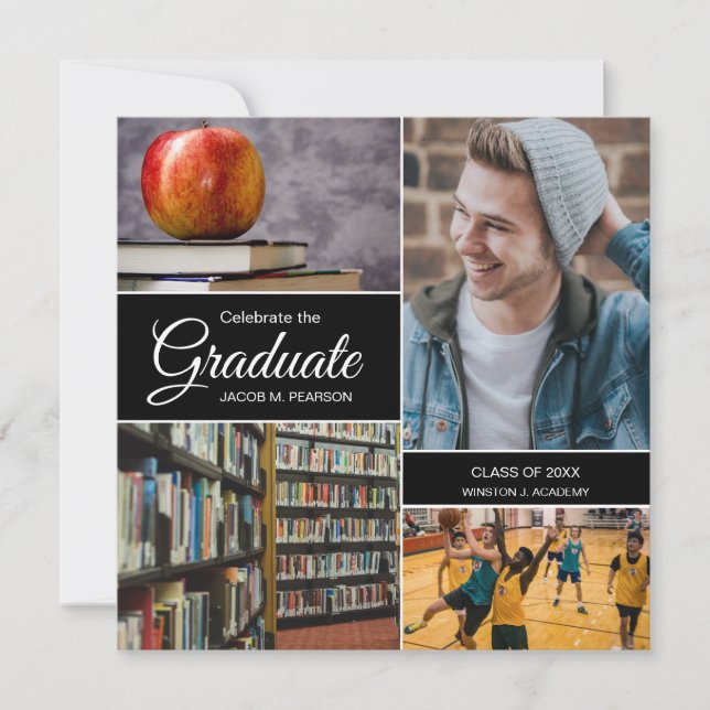 Celebrate the Graduate photo collage Male grad Announcement (Front)