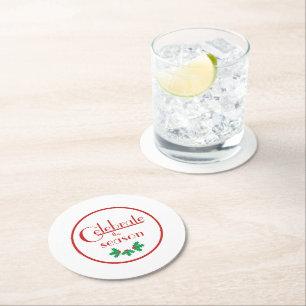 Celebrate the Season Red and White Round Paper Coaster