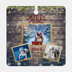 Celebrate Togetherness: 3-Photo Family Christmas Metal Ornament