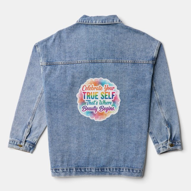 Celebrate True Self Sticker Denim Jacket (Back)