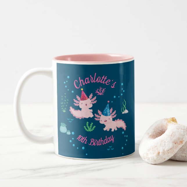 Celebrate with Axolotl Magic Two-Tone Coffee Mug (With Donut)