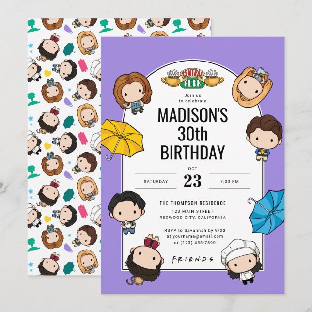 Celebrate with FRIENDS! Custom Chibi Art Birthday Invitation (Front/Back)