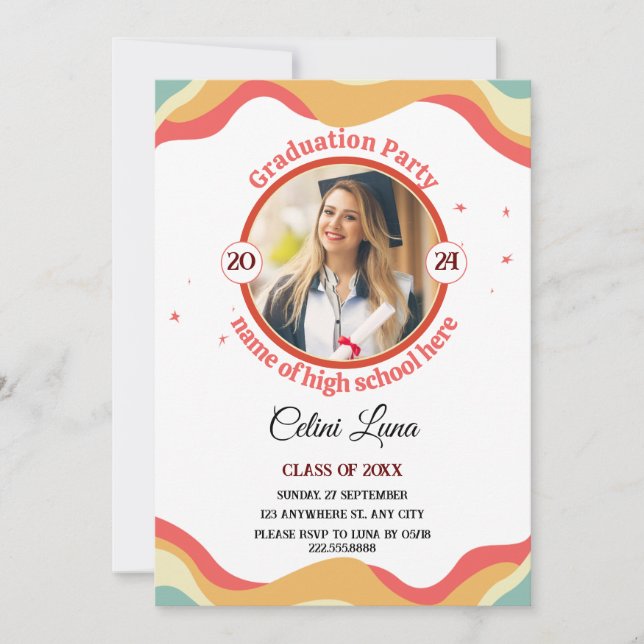 Celebrate with Groovy Retro Graduation Invitations (Front)