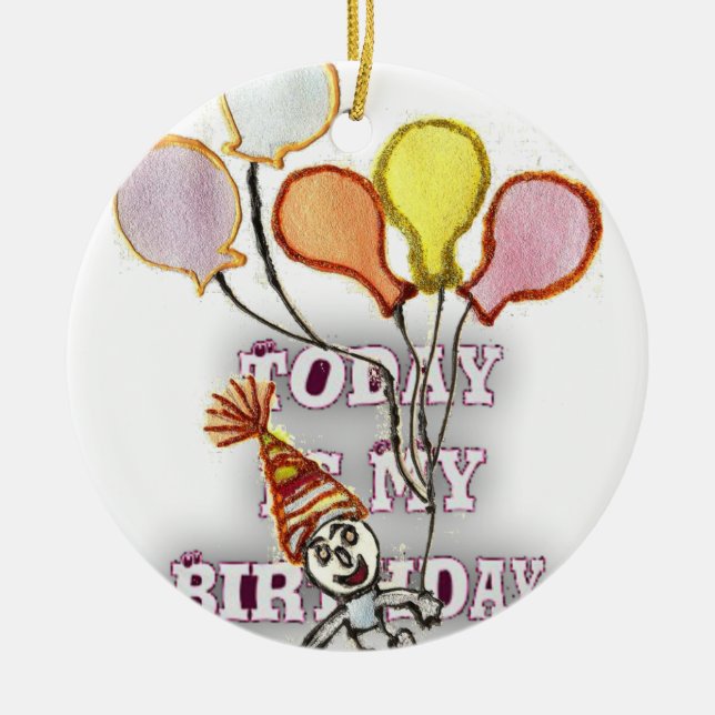 Celebrate with Our Playful Birthday Greeting Happy Ceramic Ornament (Front)