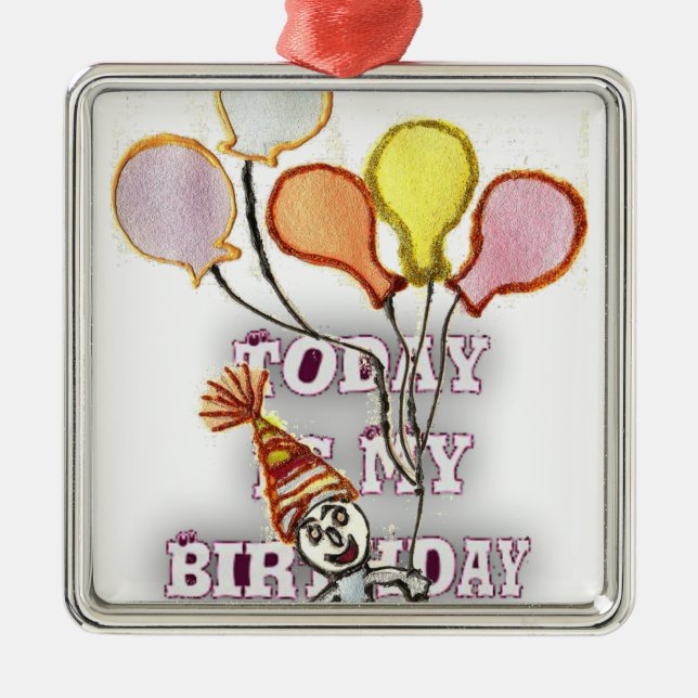 Celebrate with Our Playful Birthday Greeting Happy Metal Ornament (Front)