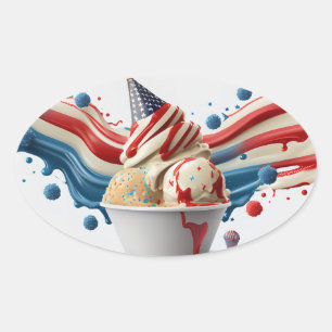 Celebrate with Red White Blue Oval Sticker