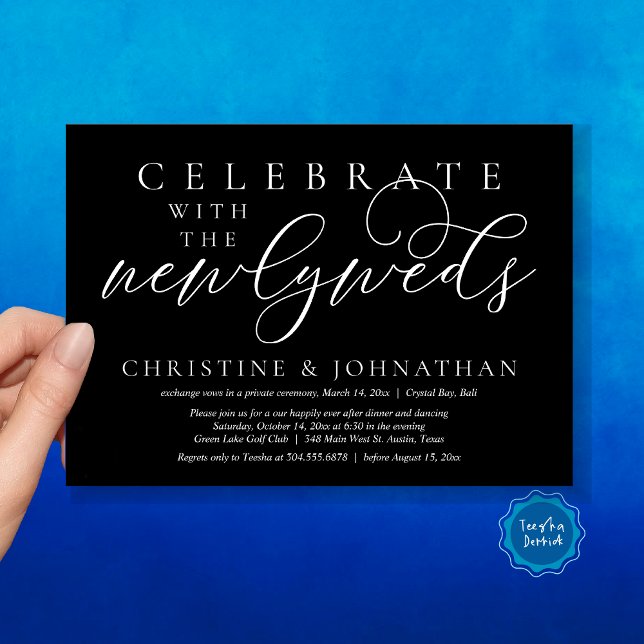 Celebrate with the newlyweds, Wedding Dinner  Invitation (Celebrate with the newlyweds, Wedding Dinner Invitation Card, PDF, Modern Romantic in Classy Black)