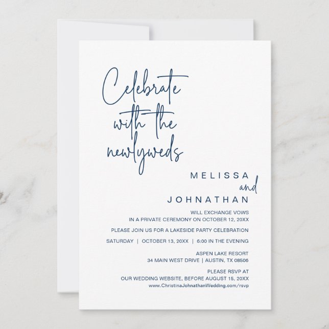 Celebrate With The Newlyweds, Wedding Elopement Invitation (Front)