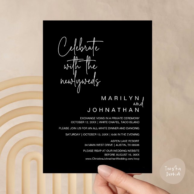 Celebrate With The Newlyweds, Wedding Elopement Invitation (Celebrate With The Newlyweds, Wedding Invitation Card PDF Dinner Party Lunch Brunch Classy Black)