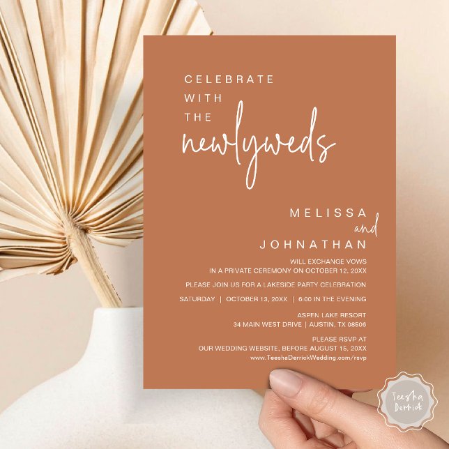 Celebrate With The Newlyweds, Wedding Party Invitation (Celebrate With The Newlyweds, Modern Wedding Party Invitation Card, PDF, in Copper Terracotta)