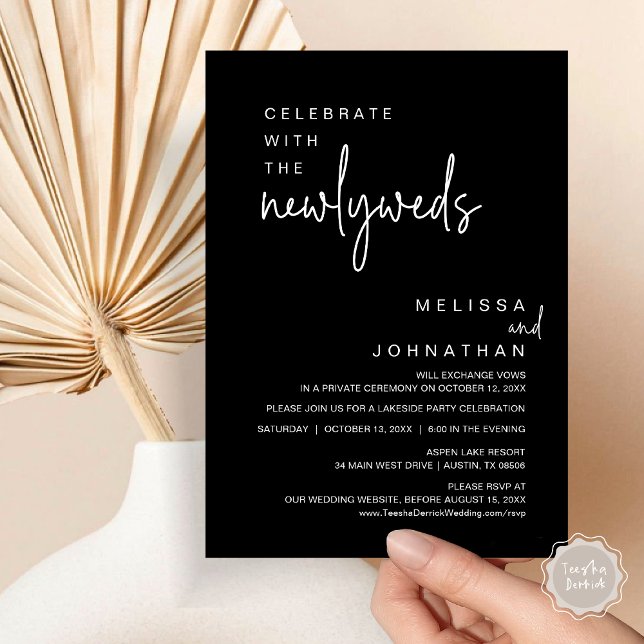 Celebrate With The Newlyweds, Wedding Party Invitation (Celebrate With The Newlyweds, Modern Wedding Party Invitation Card, PDF, in Classy Black)