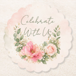 Celebrate With Us Blush Pink Floral WPaper Coaster