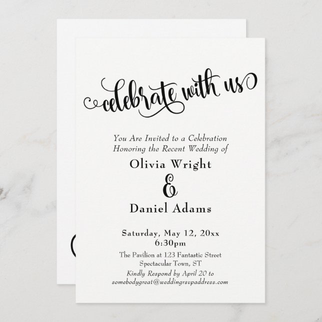 Celebrate with Us Bold Black White Reception Only Invitation (Front/Back)