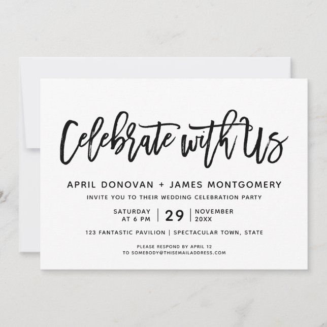 Celebrate with Us Brush Typography Wedding Invitation (Front)