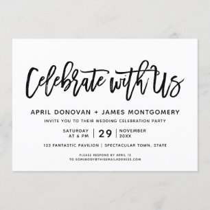 Celebrate with Us Brush Typography Wedding Invitation