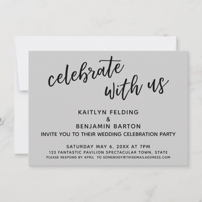 Celebrate with Us Casual Wedding Reception Grey Invitation (Front)
