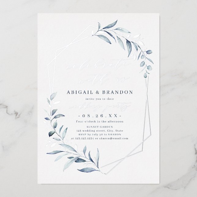Celebrate With Us! Dusty Greenery Rose Gold Party  (Front)