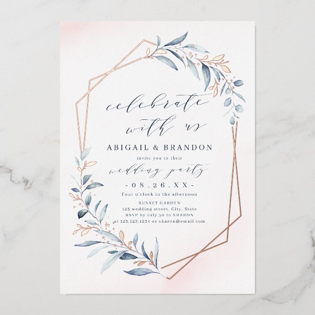 Celebrate With Us! Dusty Greenery Rose Gold Party (Front)