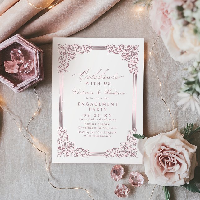 Celebrate With Us! Dusty Pink Vintage Engagement  Invitation (Celebrate With Us! Dusty Pink Vintage Engagement Invitation)