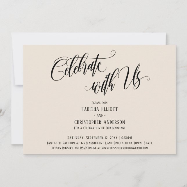 Celebrate with Us Elaborate Script Cream Invitation (Front)