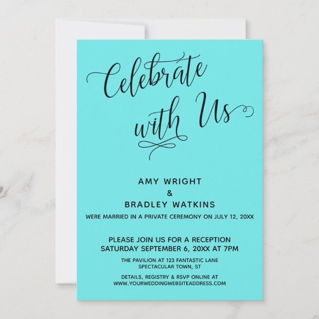 Celebrate with Us Elegant Aqua Reception-Only Invitation (Front)
