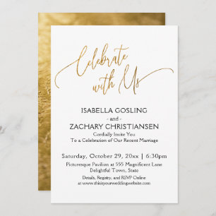 Celebrate with Us Elegant Gold Handwriting Party Invitation